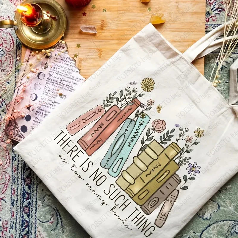 There Is No Such Thing As Too Many Books Pattern Canvas Tote Bag Best Gift for Who Love Reading Bags Bookish Women Shopping Bag