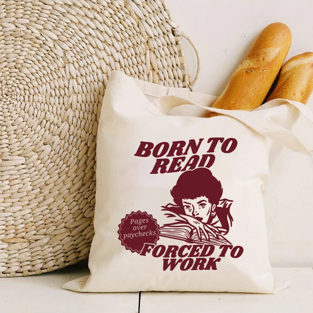 Born To Read Bookish Canvas Tote Bag Funny Reader Book Addict Tote Bag Book Lover Trendy Travel Bags Bookish Gift for Her