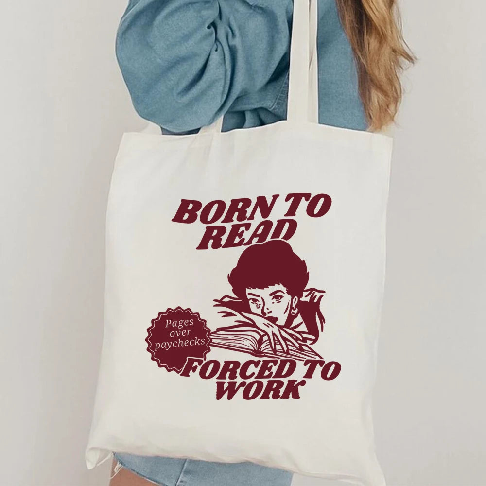 Born To Read Bookish Canvas Tote Bag Funny Reader Book Addict Tote Bag Book Lover Trendy Travel Bags Bookish Gift for Her