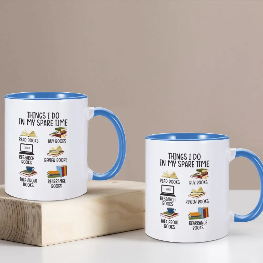 Reading Book Mug My Spare Time 11 oz Tea Cup Gift for Reader Bookworm Coffee Mugs Novelty Gift for Book Lover Nerd Friend Bestie