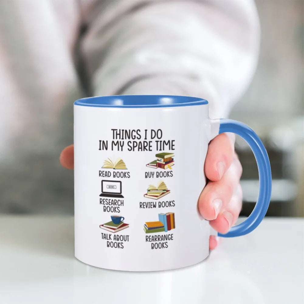 Reading Book Mug My Spare Time 11 oz Tea Cup Gift for Reader Bookworm Coffee Mugs Novelty Gift for Book Lover Nerd Friend Bestie