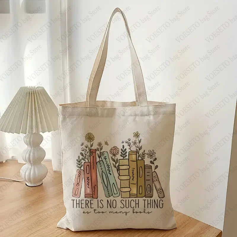 There Is No Such Thing As Too Many Books Pattern Canvas Tote Bag Best Gift for Who Love Reading Bags Bookish Women Shopping Bag